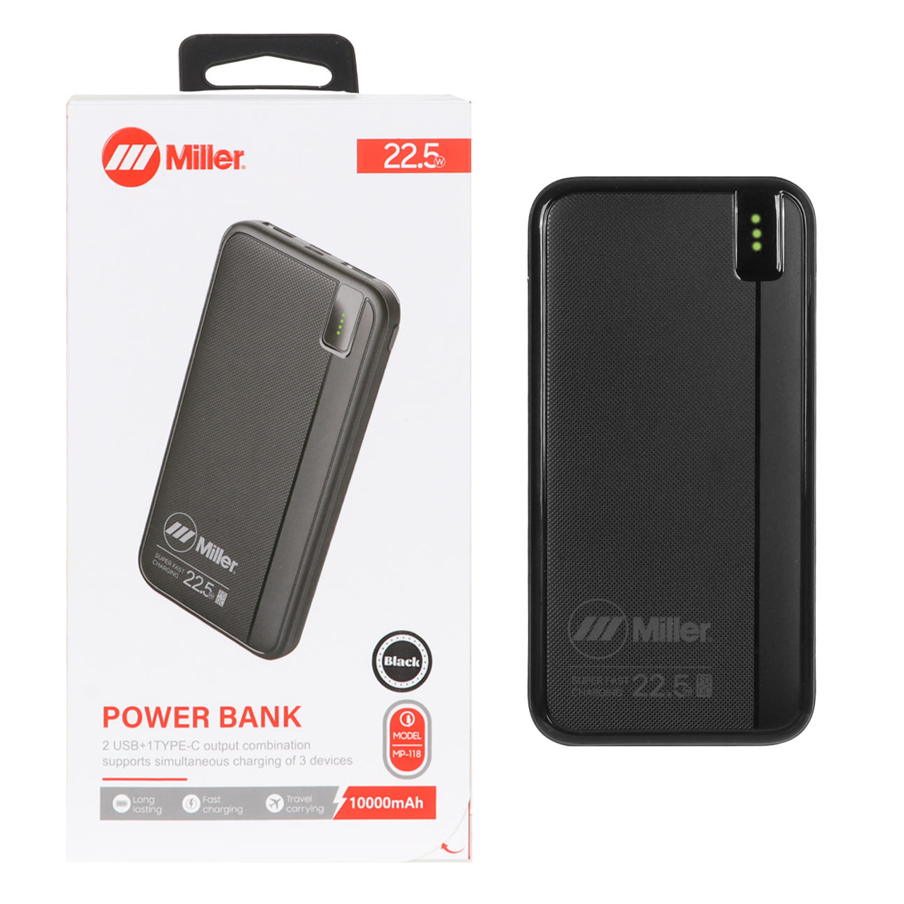 پاوربانک 10000 میلی‌آمپر Miller MP-118 | قابلیت PD و گارانتی 6ماهه تعویض